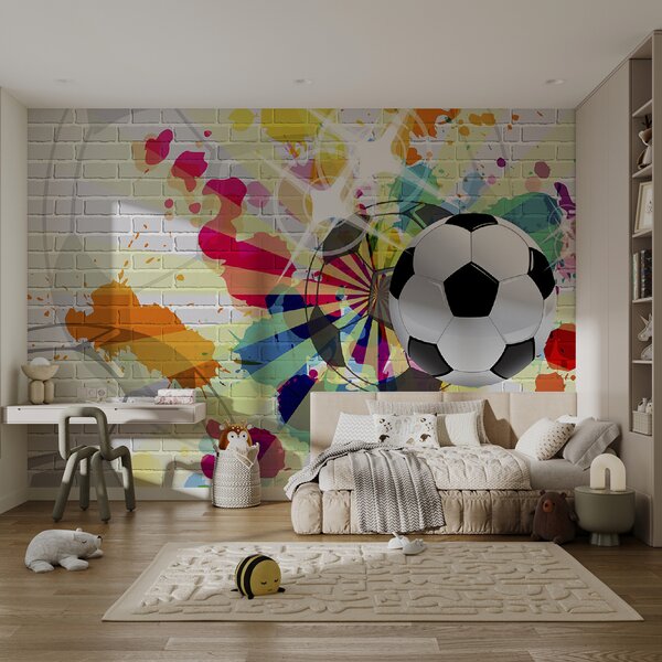 Carta da parati Pallone da calcio su un muro di mattoni, Carta da parati design, Carta da parati popolare, u72798 - Tapeko.it