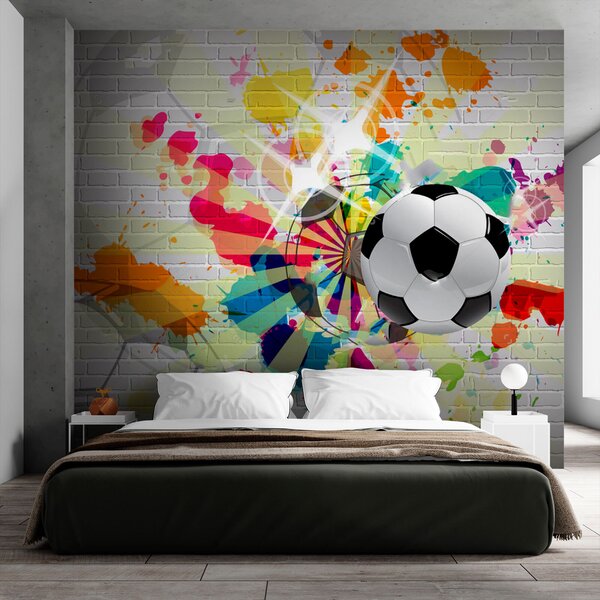 Carta da parati Pallone da calcio su un muro di mattoni, Carta da parati design, Carta da parati popolare, u72798 - Tapeko.it