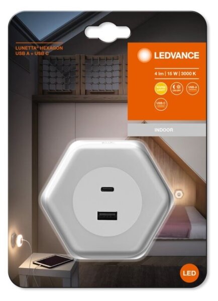 Ledvance - Lampada di orientamento LED con spina integrata con USB LUNETTA LED/15W/230V