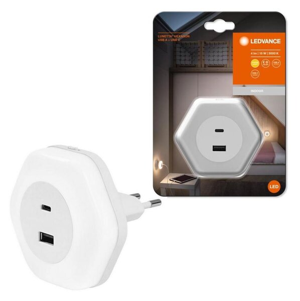 Ledvance - Lampada di orientamento LED con spina integrata con USB LUNETTA LED/15W/230V