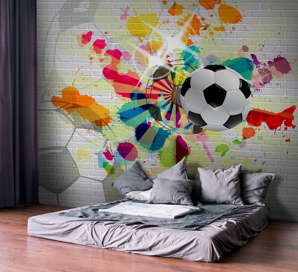 Carta da parati Pallone da calcio su un muro di mattoni, Carta da parati design, Carta da parati popolare, u72798 - Tapeko.it