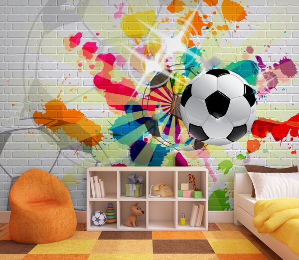 Carta da parati Pallone da calcio su un muro di mattoni, Carta da parati design, Carta da parati popolare, u72798 - Tapeko.it