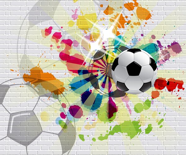 Carta da parati Pallone da calcio su un muro di mattoni, Carta da parati design, Carta da parati popolare, u72798 - Tapeko.it