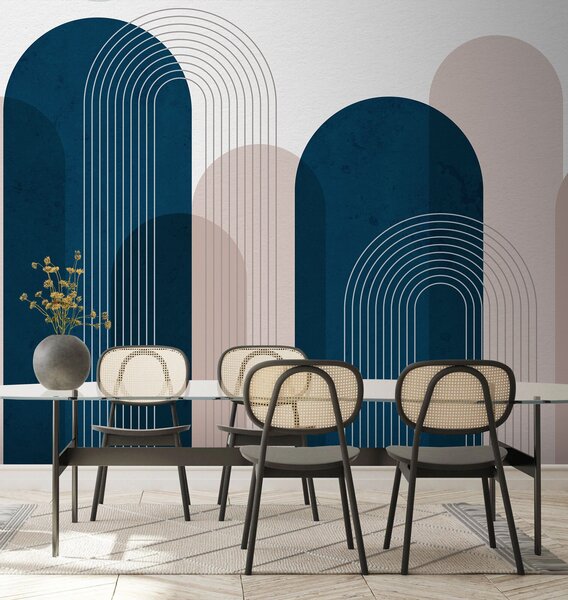 Carta da parati Archi astratti blu e beige, Carta da parati lastrazione, u73098 : Uwalls.it