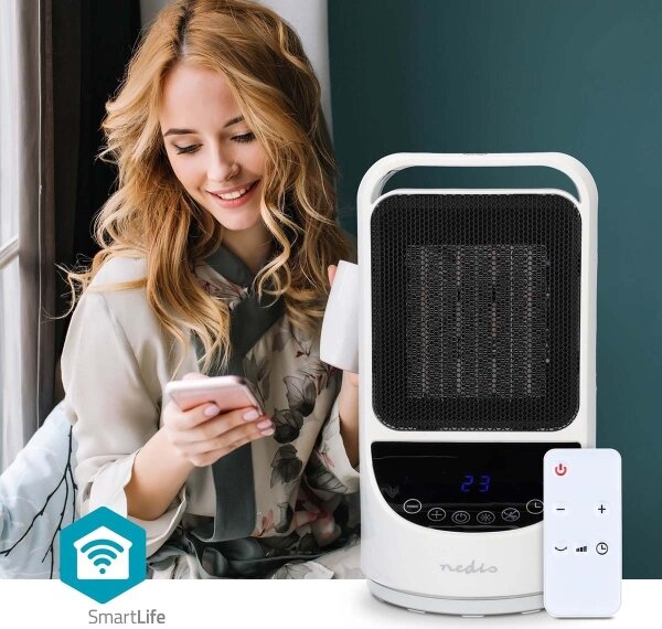 Nedis HTFA22WTW - Ventilatore con elemento riscaldante 1000/1500W/230V Wi-Fi Tuya + +TC