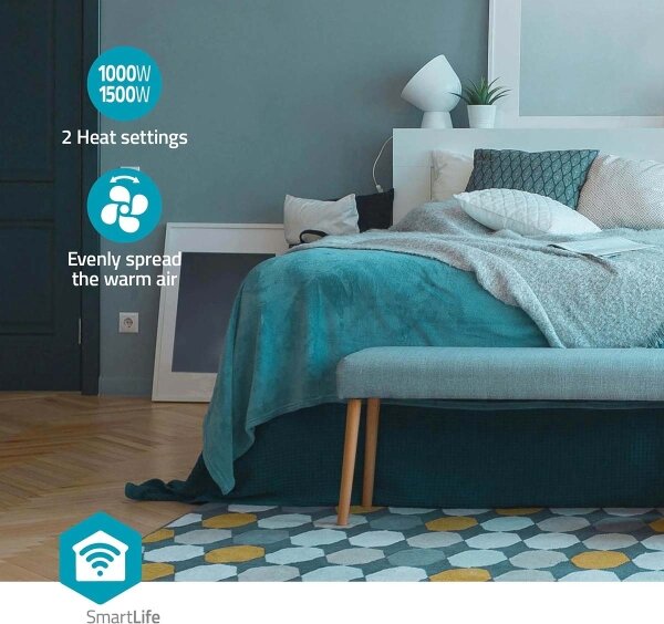 Nedis HTFA22WTW - Ventilatore con elemento riscaldante 1000/1500W/230V Wi-Fi Tuya + +TC