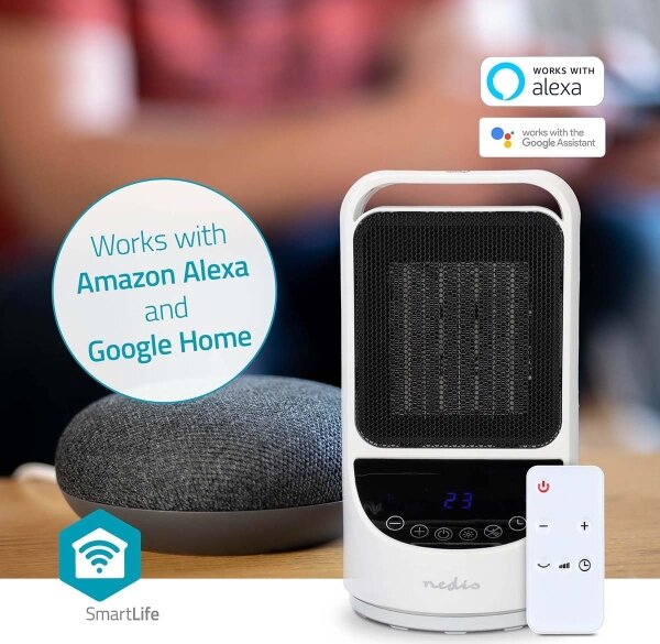 Nedis HTFA22WTW - Ventilatore con elemento riscaldante 1000/1500W/230V Wi-Fi Tuya + +TC
