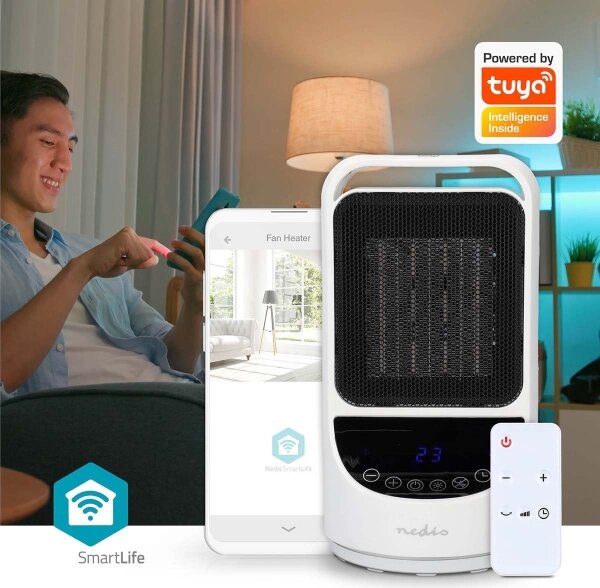Nedis HTFA22WTW - Ventilatore con elemento riscaldante 1000/1500W/230V Wi-Fi Tuya + +TC