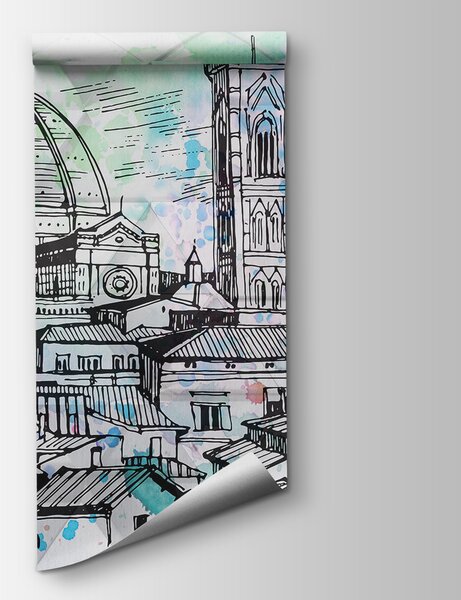 Carta da parati Disegno di una città, Carta da parati citta, Carta da parati popolare, u73448 - Tapeko.it