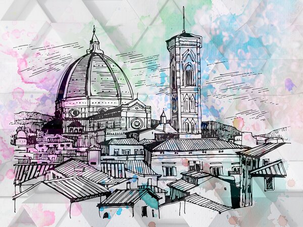 Carta da parati Disegno di una città, Carta da parati citta, Carta da parati popolare, u73448 - Tapeko.it