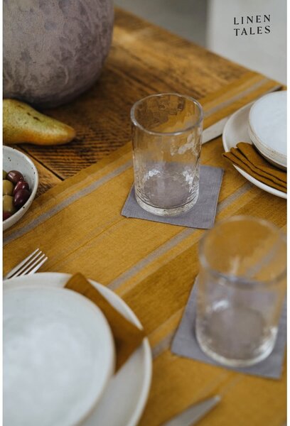 Runner da tavola in lino 200x200 cm Amber Bronze Stripes - Linen Tales