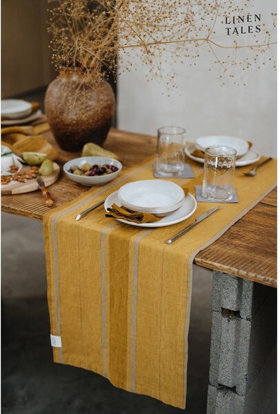 Runner da tavola in lino 200x200 cm Amber Bronze Stripes - Linen Tales