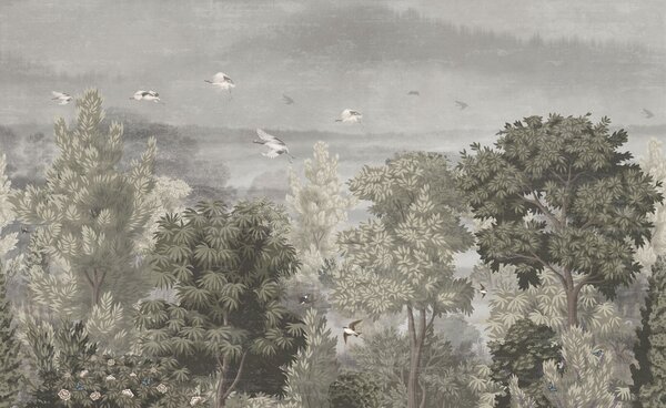 Carta da parati Uccelli in volo sugli alberi, Carta da parati Foresta, Carta da parati popolare, u73553 - Tapeko.it