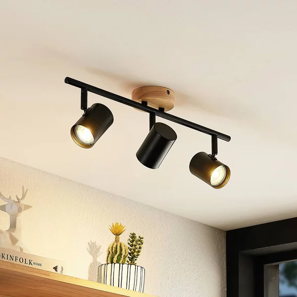 Faretto a soffitto Xiomara Lindby, dimmerabile, Nero, Soggiorno / Sala da pranzo, Metallo, Moderno, Plafoniera