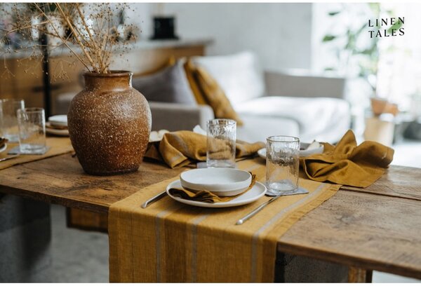 Runner da tavola in lino 200x200 cm Amber Bronze Stripes - Linen Tales