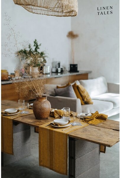 Runner da tavola in lino 200x200 cm Amber Bronze Stripes - Linen Tales