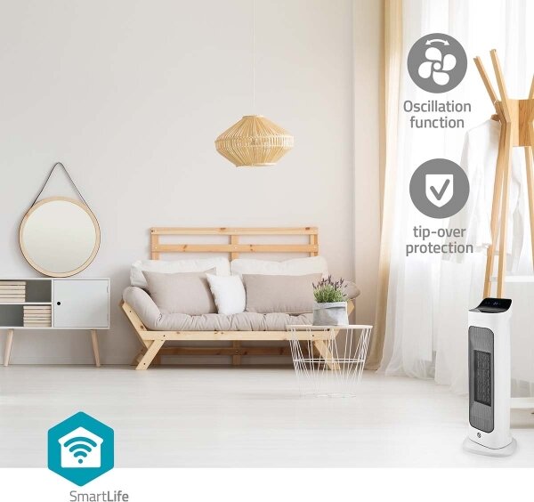 Nedis HTFA20WTW - Ventilatore con elemento riscaldante 1400/2000W/230V Wi-Fi Tuya + +TC