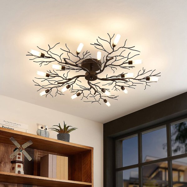 Plafoniera soffitto Bigna Lindby, dimmerabile, Marrone / Ruggine, Soggiorno / Sala da pranzo, Metallo, Moderno, Plafoniera