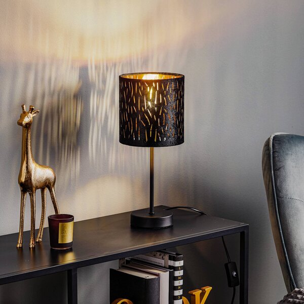 Globo Lampada da tavolo Tuxon con paralume nero e oro