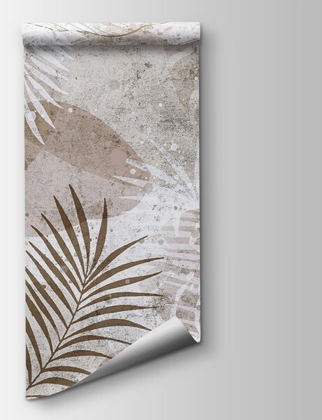 Carta da parati Eleganti motivi botanici in tonalità neutre, Carta da parati Giungla, Carta da parati popolare, u73584 - Tapeko.it