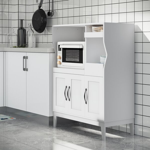 HOMCOM Credenza Cucina Salvaspazio con 2 Armadietti e 2 Ripiani Estraibili in Legno, 84x39x109 cm, Bianco