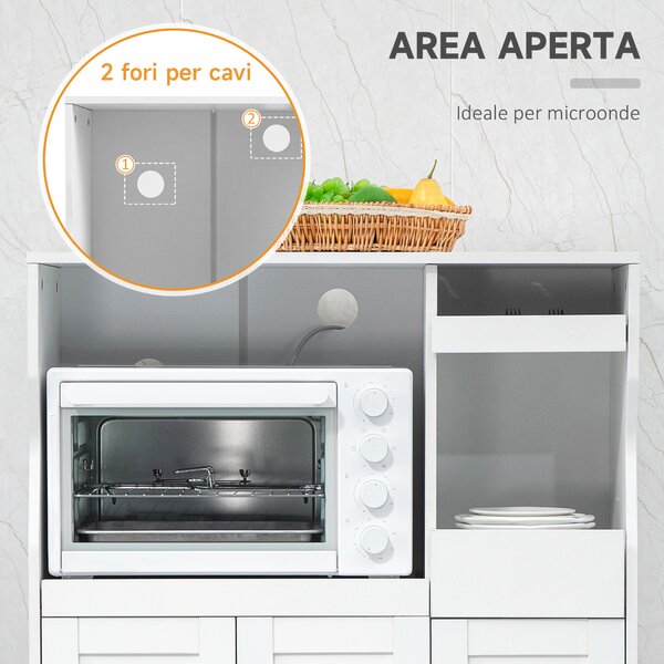 HOMCOM Credenza Cucina Salvaspazio con 2 Armadietti e 2 Ripiani Estraibili in Legno, 84x39x109 cm, Bianco