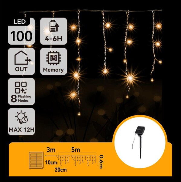 Aigostar - Catena solare LED 100xLED/8 funzioni 8x0,6m IP65 bianco caldo