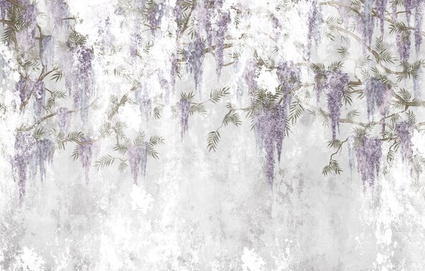 Carta da parati Parete bianca con fiori viola, Carta da parati Floreale, Carta da parati popolare, u73816 - Tapeko.it