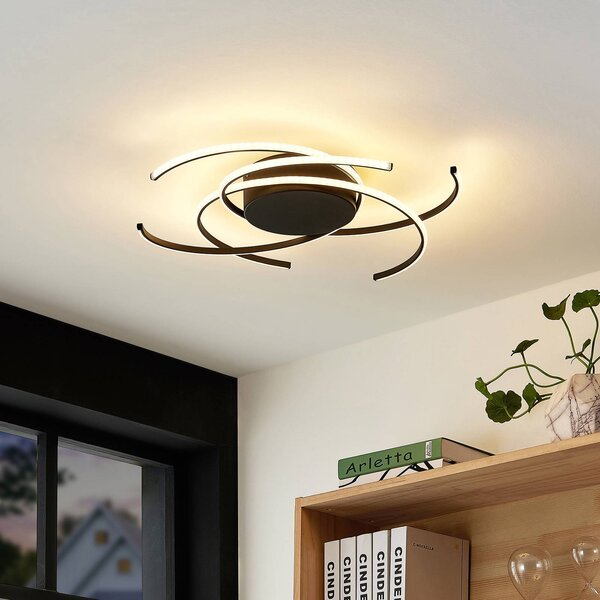 Plafoniera a LED Hamza Lindby, dimmerabile, Nero, Soggiorno / Sala da pranzo, Metallo, Moderno, Plafoniera LED