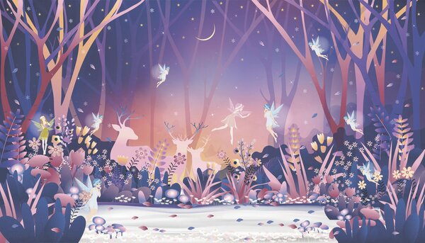 Carta da parati Vignetta di una fata nel bosco, Carta da parati per Bambini, Carta da parati popolare, u73899 - Tapeko.it