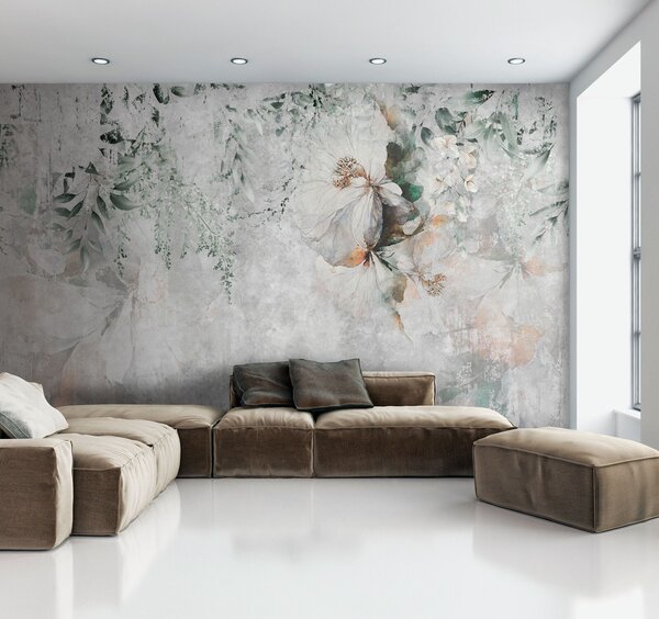 Carta da parati Fiore su priorità bassa concreta del grunge, Carta da parati Floreale, u73969 : Uwalls.it