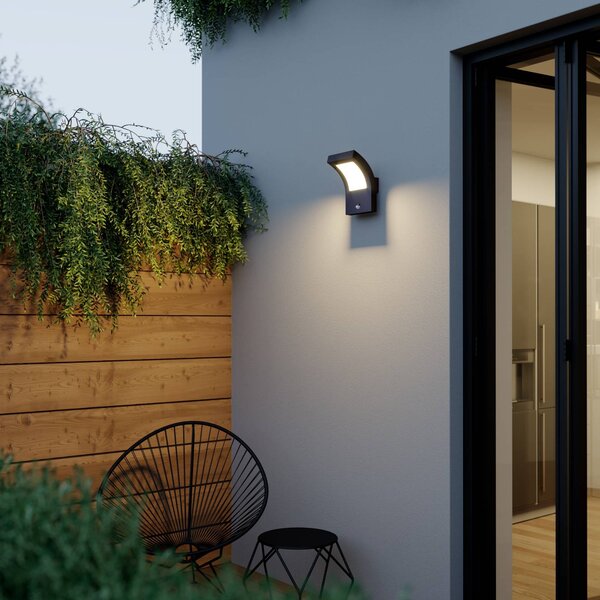 Arcchio Applique da esterni LED Advik, antracite, IP54, sensore Advik, Nero, Alluminio, Moderno