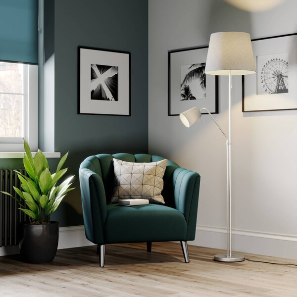 Lampada da terra Nantwin Lindby, Alluminio / Grigio / Zincato, Soggiorno / Sala da pranzo, Tessuto / Stoffa / Seta, Moderno, Lampada da terra