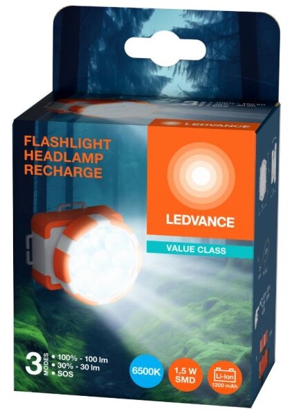 Ledvance - Lampada frontale LED ricaricabile FLASHLIGHT LED/1,5W/5V 1200 mAh