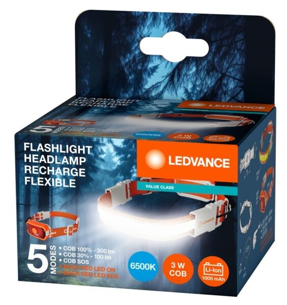 Ledvance - Lampada frontale LED ricaricabile FLASHLIGHT LED/3W/5V 1000 mAh