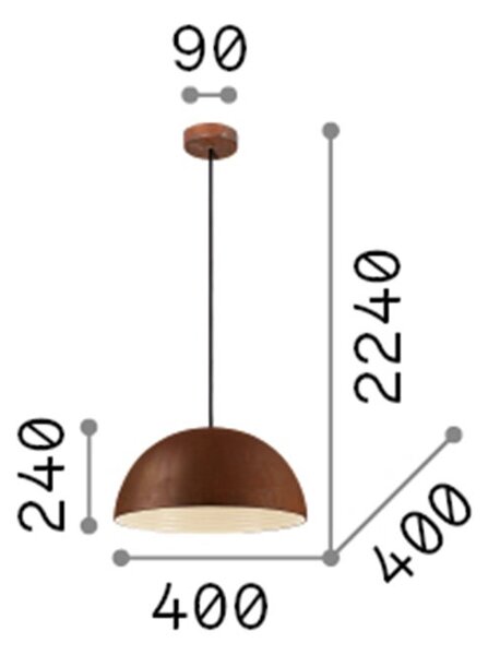 Sospensione Rustica-Country Folk Metallo Coffee 1 Luce E27 D40Cm