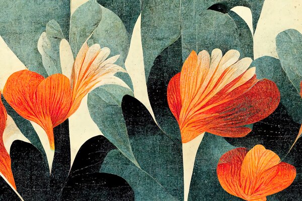 Carta da parati Pittura di fiori bianchi e arancioni, Carta da parati Floreale, Carta da parati popolare, u74278 - Tapeko.it