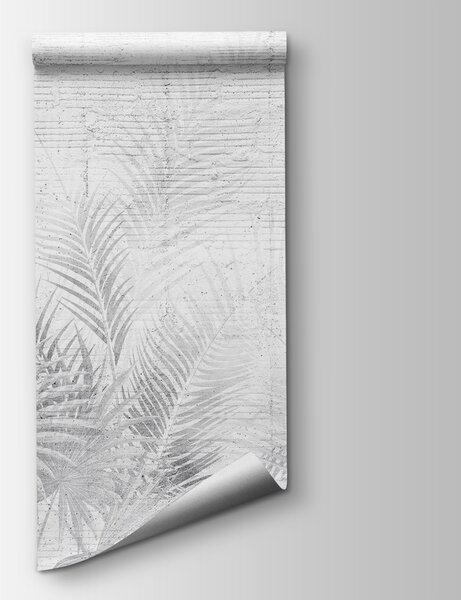 Carta da parati Sfondo bianco e grigio con foglie di palma, Carta da parati design, Carta da parati popolare, u74401 - Tapeko.it