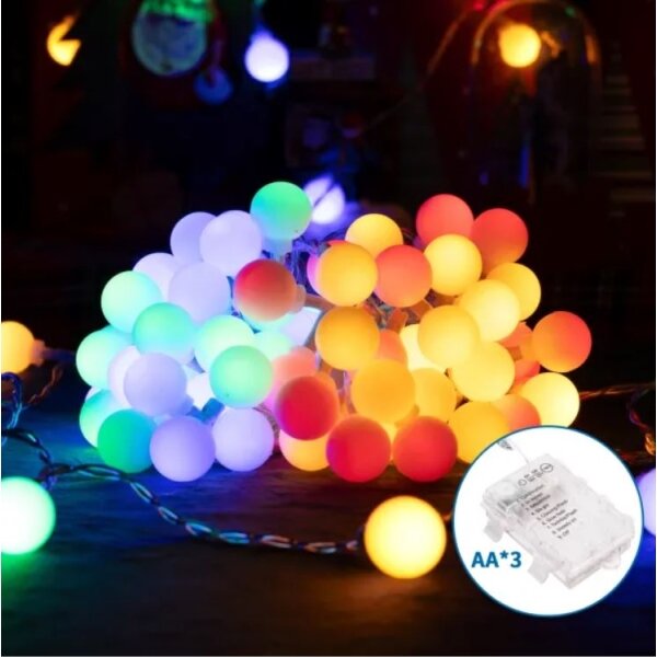 Aigostar - Catena luminosa natalizia LED per esterni 50xLED/3xAA/8 funzioni 5,3 m IP44 multicolore