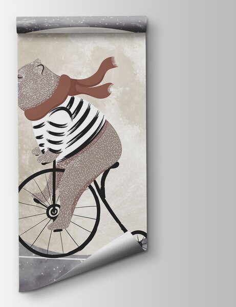 Carta da parati Orso in bicicletta, Carta da parati per Bambini, Carta da parati popolare, u74483 - Tapeko.it