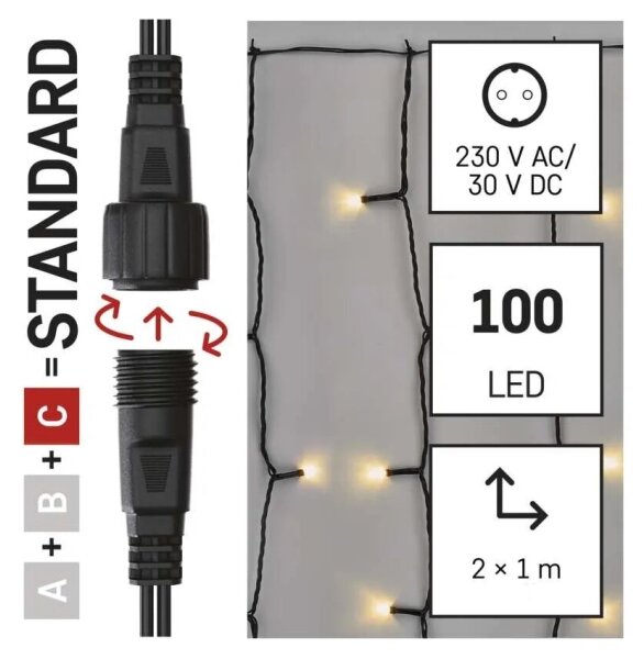 Catena luminosa a LED per esterni 100 LED/1x2m IP44 bianco caldo