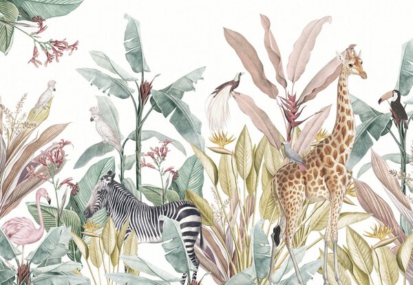 Carta da parati Carta da parati con zebre e uccelli, Carta da parati per Bambini, Carta da parati popolare, u74696 - Tapeko.it