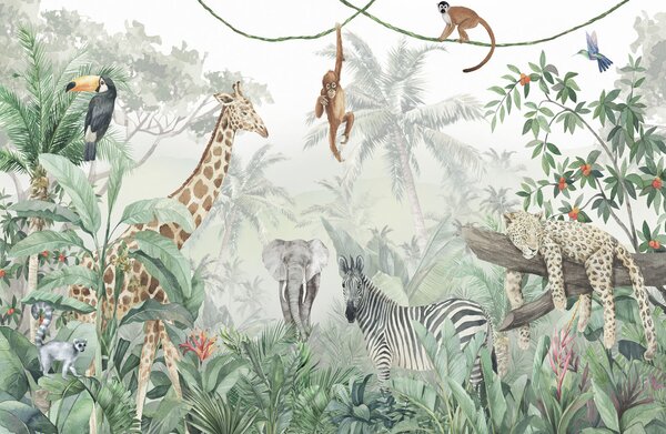 Carta da parati Murale di animali nella giungla, Carta da parati Giungla, Carta da parati popolare, u74709 - Tapeko.it