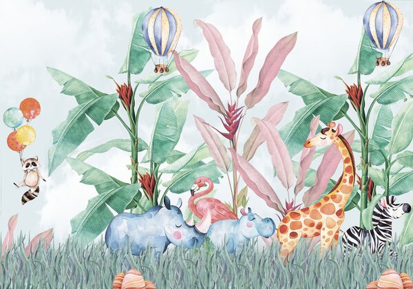 Carta da parati Gruppo di animali in un campo, Carta da parati per Bambini, Carta da parati popolare, u74711 - Tapeko.it