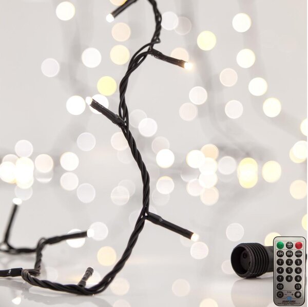 Catena luminosa per esterni CLUSTER 200 LED, 8 funzioni, 2,1 m, IP44, bianco caldo + telecomando