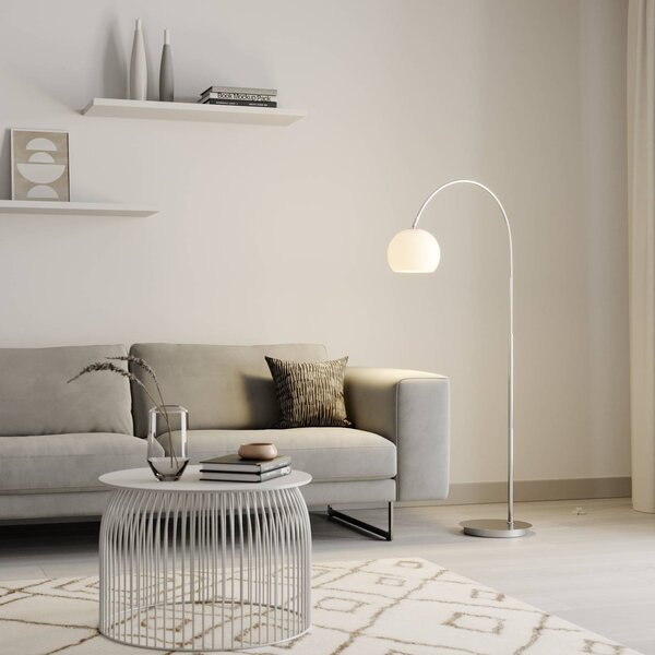 Lampada ad arco Cynthia Lindby, Alluminio / Grigio / Zincato, Soggiorno / Sala da pranzo, Vetro, Moderno, Lampada da terra
