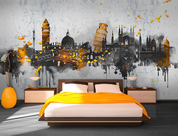Carta da parati Silhouette scure di attrazioni di città famose, Carta da parati Città, u74881 : Uwalls.it