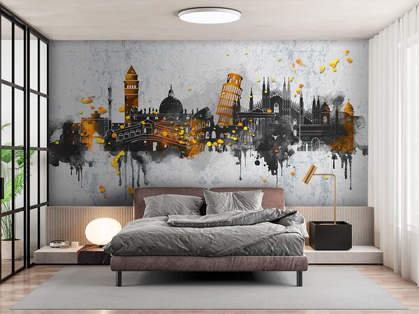 Carta da parati Silhouette scure di attrazioni di città famose, Carta da parati Città, u74881 : Uwalls.it