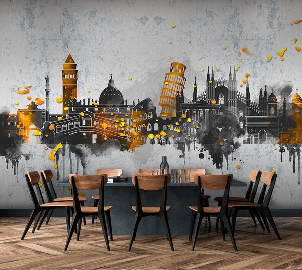 Carta da parati Silhouette scure di attrazioni di città famose, Carta da parati Città, u74881 : Uwalls.it