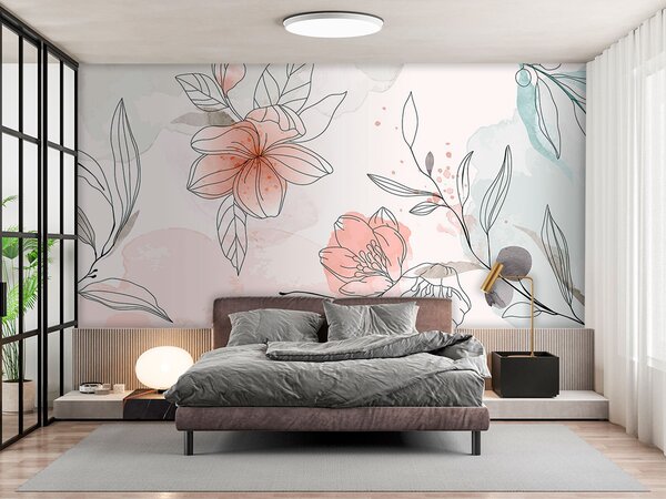 Carta da parati Motivi botanici con fiori, rami e foglie di eucalipto, Carta da parati Acquerello, u74865 : Uwalls.it
